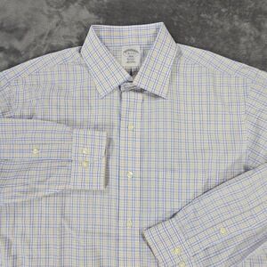 Brooks Brothers 1818 Shirt Men's 16.5 Regent Blue Yellow Plaid Button Workwear